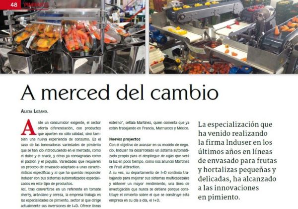 REVISTA MERCADOS. DIC 2015. ULTIMAS NOVEDADES DE INDUSER EN SISTEMAS DE PESAJE Y ENVASADO AUTOMATICO DE VARIEDADES DE PIMIENTOS